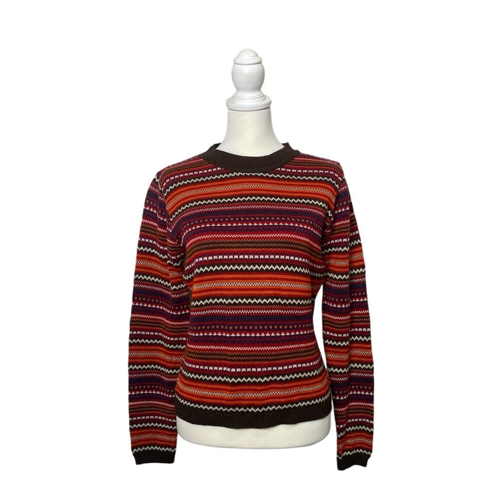 Vintage Best United Garment Co Fair Isle Striped Sweater Retro 70s 80s Boho
